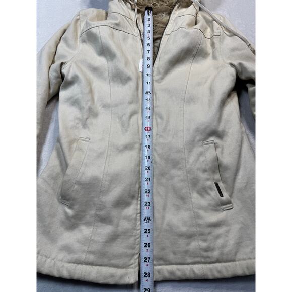 Womens Hemp Hoodlamb Size Medium Jacket Coat Hooded Cream Fur Lined Canvas Heavy - Picture 3 of 12